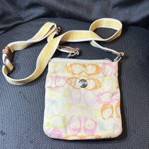 COACH Scribble Signature Print Crossbody Bag Purse Pastel Colors Yellow